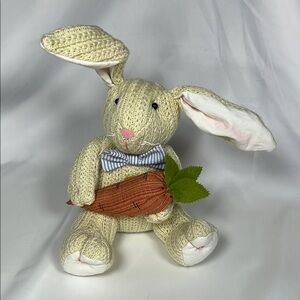 KNITTED BUNNY CREAM WITH BOW & CARROT‎ WEIGHTED BENDABLE EARS